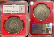 1795 Flowing Hair Dollar, 3 Leaves. Vault Box Series 8, NGCX 7. Image: eBay / Acousha Collectibles.