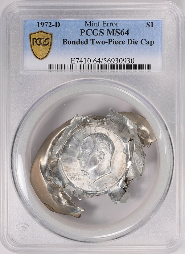 1972 Eisenhower Dollar Bonded Two-Piece Die Cap Error. Image: Greatcollections.