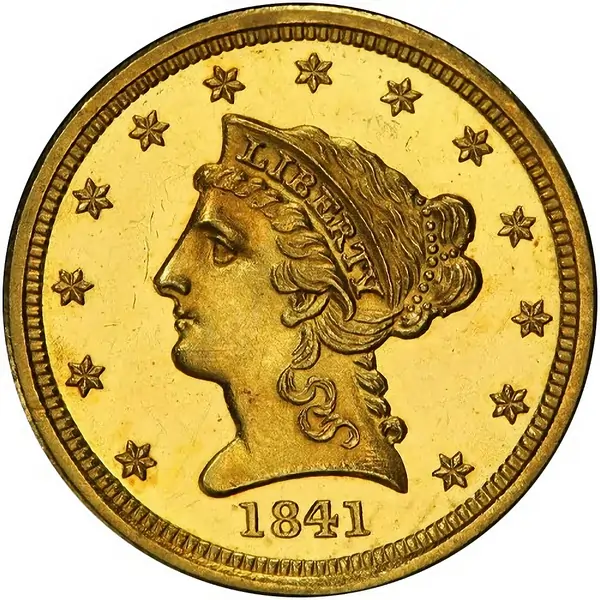 1841 quarter eagle proof coin. (Courtesy Stacks-Bowers Auction March 19, 2020, D. Brent Pogue Part VII. Lot #7324. $408,000.)