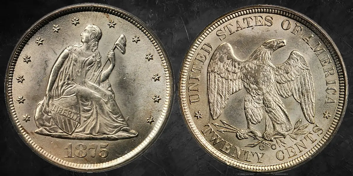 1875-CC Twenty-Cent Piece. MS-65 (PCGS). CAC.