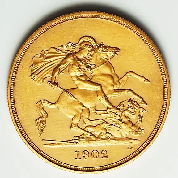 1902 Edward II £5 Gold Matte Proof (Specimen) coin Reverse