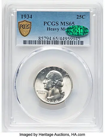 1934 25C Heavy Motto, FS-403, MS65 PCGS. CAC
