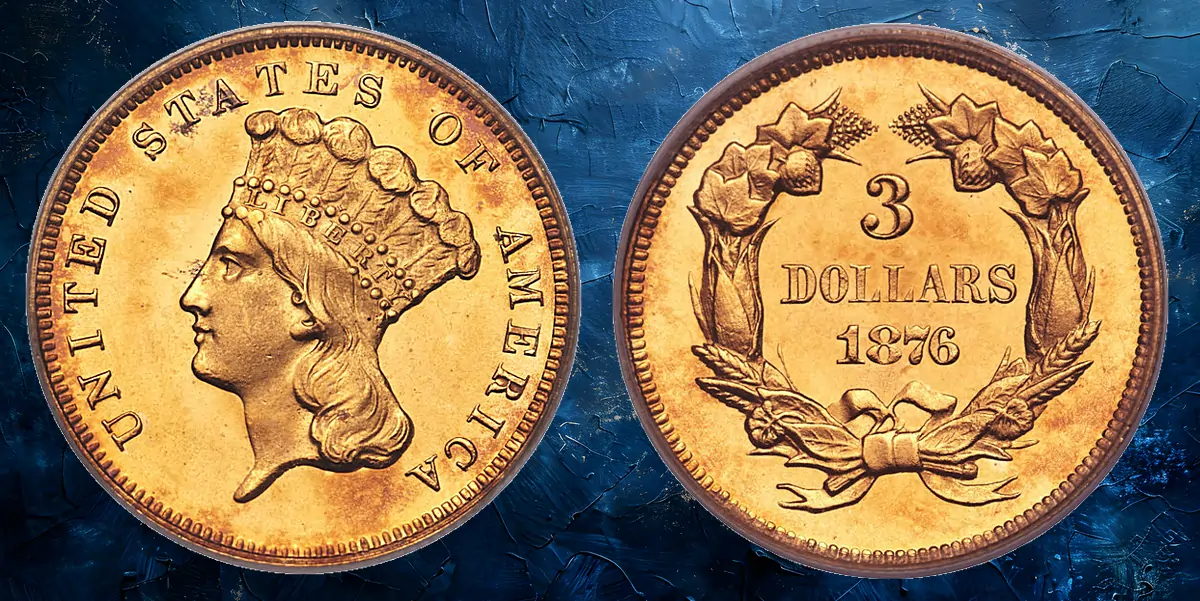 1876 $3 PR65 Deep Cameo PCGS. CAC. JD-2, R.6.