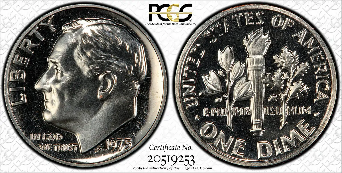 1975 No S Roosevelt Dime PCGS PR68 #20519253