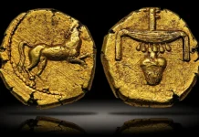 A single gold stater, issued under Nektanebo II, stands apart as the only known coin to feature Egyptian hieroglyphics.