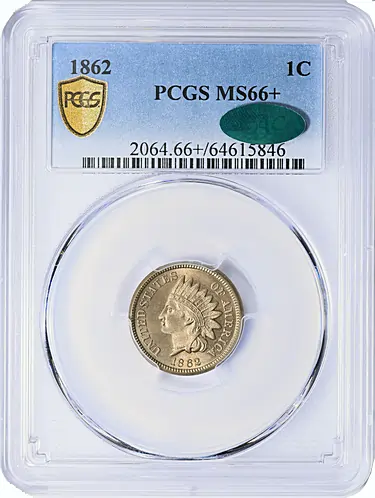 1862 Indian Cent PCGS MS-66+ (CAC Green)