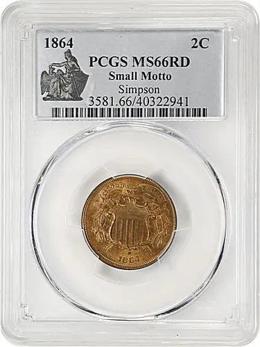1864 Two-Cent Piece. FS-401. Small Motto. MS-66 RD (PCGS).
