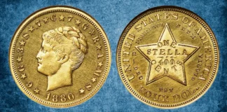 1880 $4 Coiled Hair, Judd-1660, Pollock-1860, JD-1, Low R.7, PR62 NGC