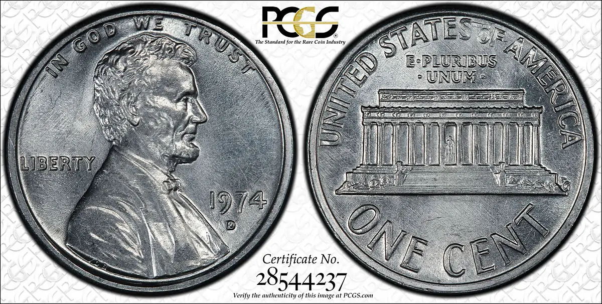 1974-D Aluminum Cent Certified by PCGS