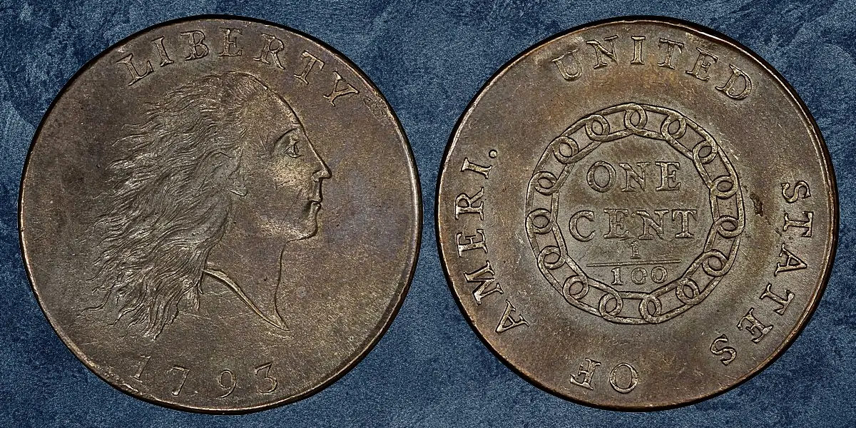 1793 Flowing Hair Cent. Sheldon-1. Rarity-4. Chain, AMERI. Mint State-61 BN (PCGS).
