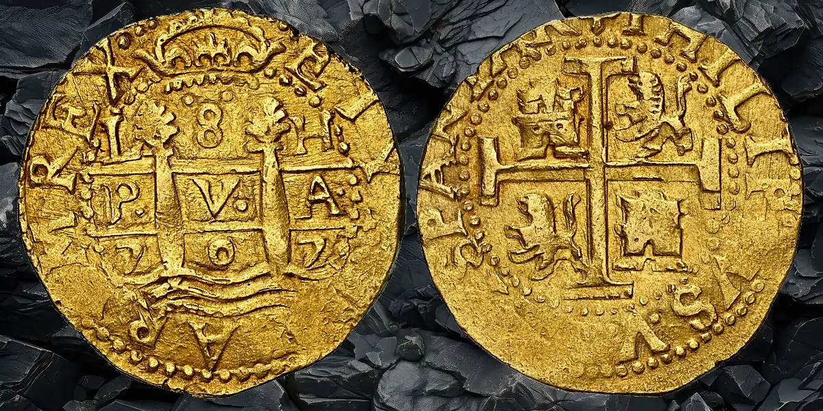 PERU, Lima, gold cob 8 escudos, 1707 H, legend ISPANIAR, rare, NGC MS 63 (1715 Fleet Shipwreck Label