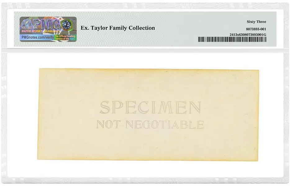 1934 $100,000 Gold Certificate Uniface Front Specimen Reverse - "Specimen - Non Negotiable"