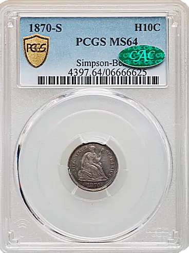 1870-S H10C MS64 PCGS. CAC