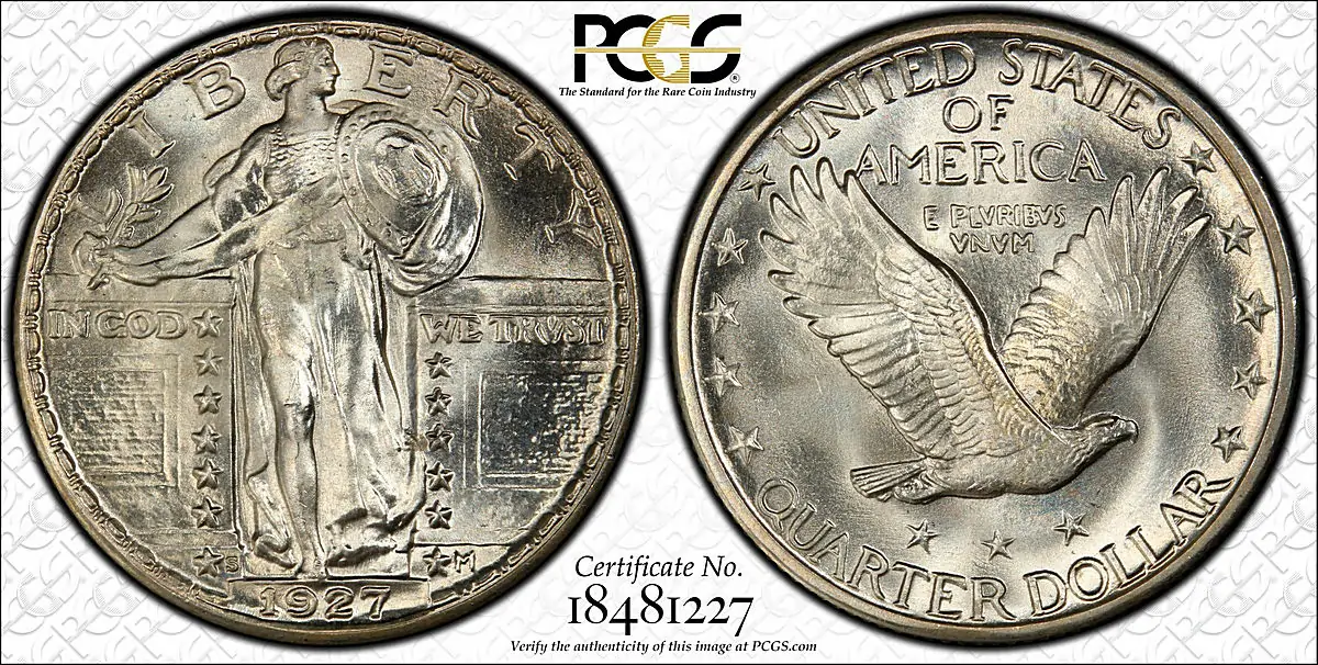 1927-S 25C MS65+ Full Head PCGS. CAC