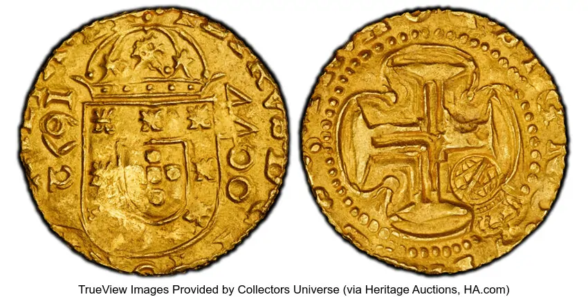 Brazil: Afonso VI gold Counterstamped 4400 Reis (Moeda) ND (1686) MS63 PCGS