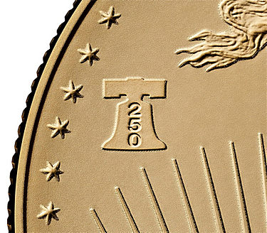 Unique Liberty Bell privy mark with the numeral “250.” 