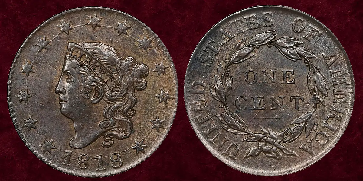 CAC-approved AU-55 1818 large cent