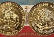 1862 Battle of Puebla Veterans' Flag background with Centennial of the Battle of Puebla (Cinco de Mayo) Gold Medal