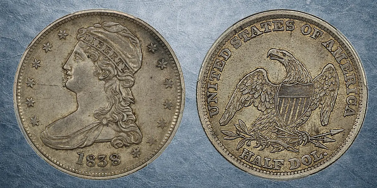 CAC-approved AU-50 1838 half dollar