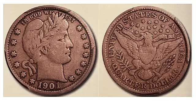 “Authenticated” Counterfeit 1901-S Barber Quarter By Jack D. Young – The Dark Side Group