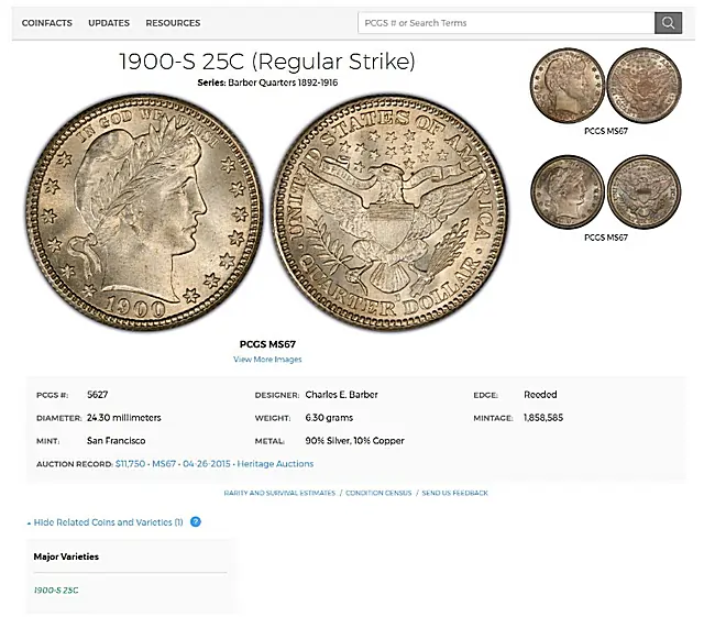 “Authenticated” Counterfeit 1901-S Barber Quarter By Jack D. Young – The Dark Side Group