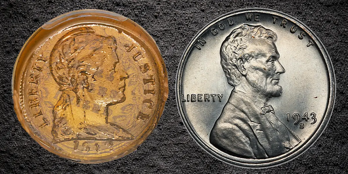 Glass Experimental Cent and a 1942 Steel Cent