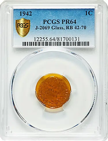 1942 1C Experimental Glass Cent, Judd-2069, RB 42-70, R.8, PR64 PCGS