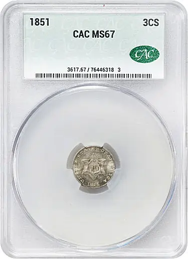1851 Silver Three-Cent Piece. MS-67 (CACG).