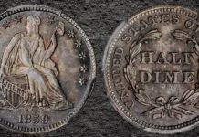 1859 Liberty Seated Half Dime: The Tiny Silver Coin With Paquet’s Hidden Hand 1859 Liberty Seated Half Dime. MS-67+ (PCGS). CAC.