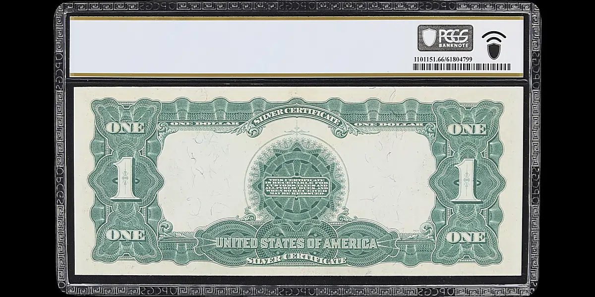 1899 $1 Silver Certificate. PCGS Banknote Gem Uncirculated 66 PPQ Revese