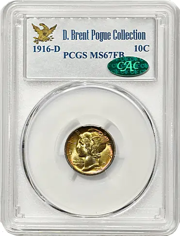 1916-D Mercury Dime from the Brett Pogue Collection PCGS-67 CAC