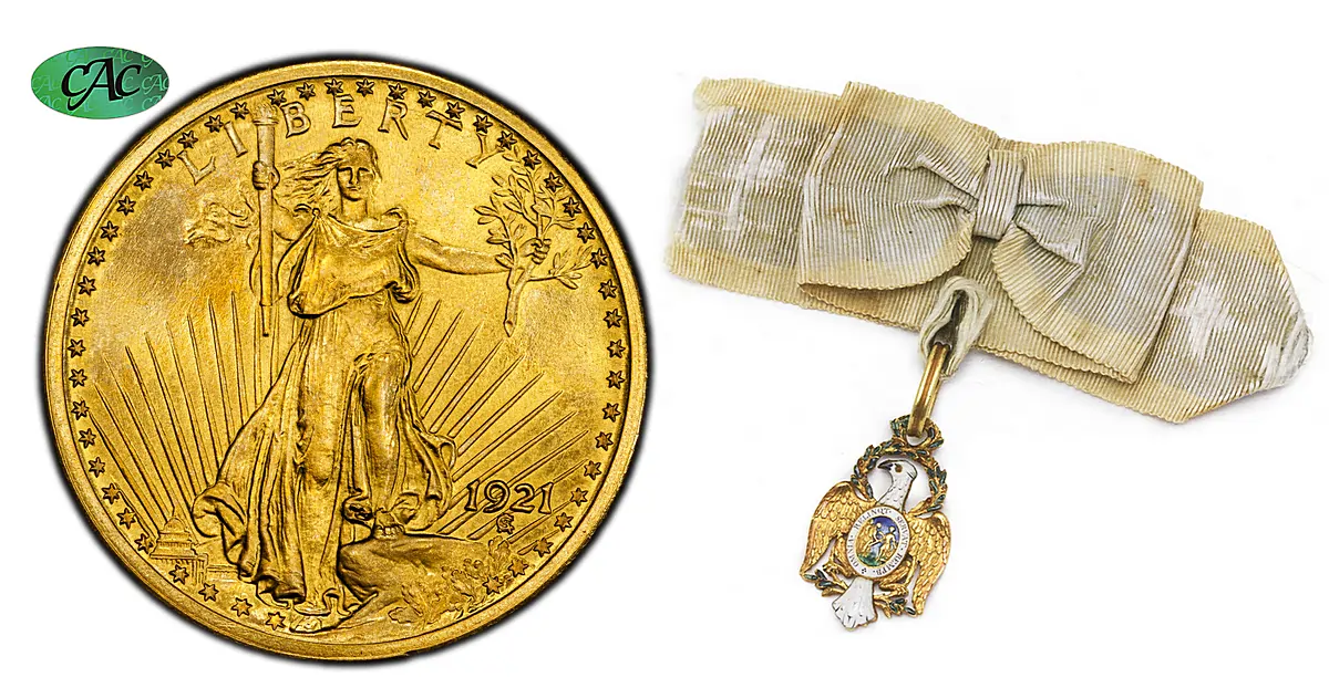 This rare 1921 Satin Finish Proof Saint-Gaudens Double Eagle, PCGS PR64+ CAC, will be displayed by Brian Hendelson at the ANA Museum Showcase during the 2026 Pittsburgh World’s Fair of Money®. (Photos courtesy of Brian Hendelson.)