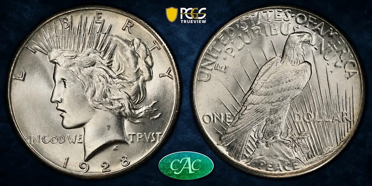 1928 Peace Dollar PCGS 66+ with CAC Sticker
