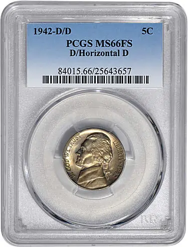 1942-D/D Jefferson Nickel. FS-501. D/Horizontal D. MS-66 FS (PCGS).