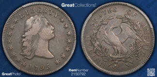 1795 Flowing Hair Silver Dollar 3 Leaves PCGS VF-35 Offered by GreatCollections 1795 Flowing Hair Silver Dollar 3 Leaves PCGS VF-35