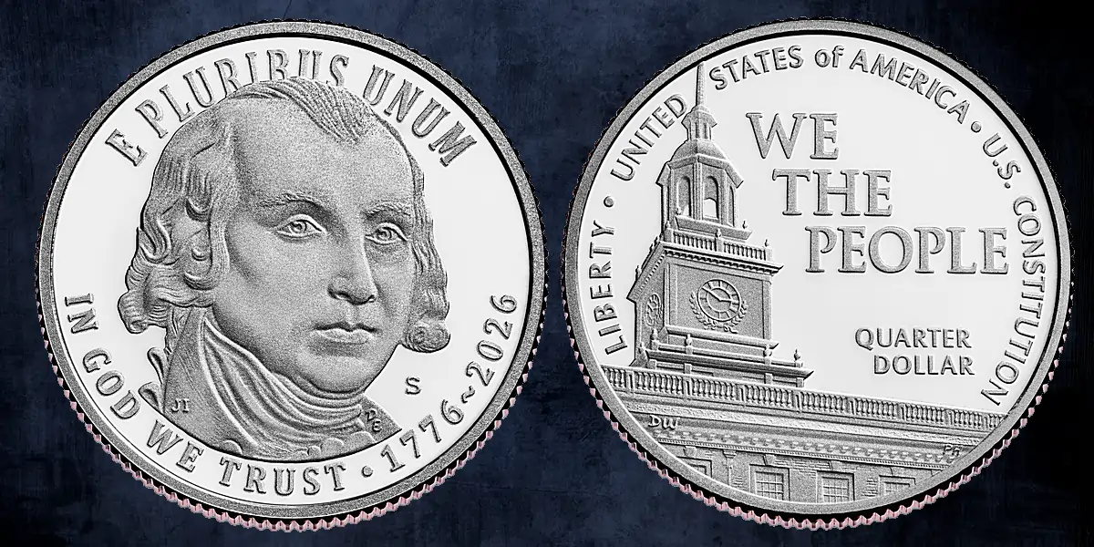 U.S. Constitution quarter features James Madison.