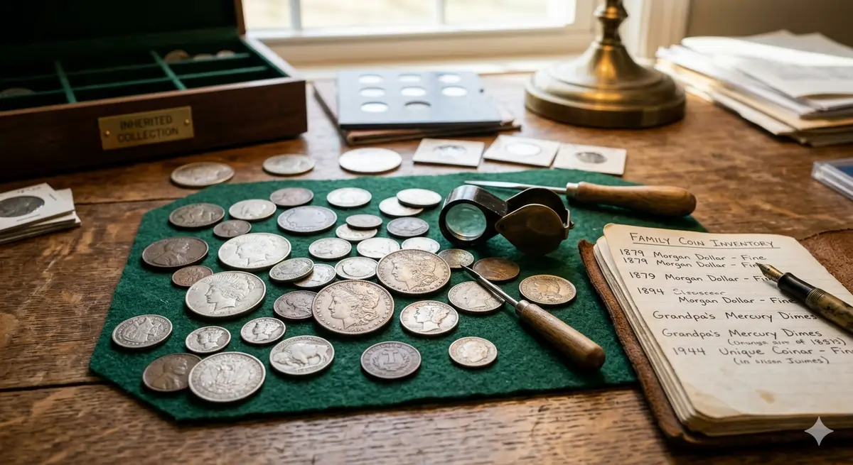 Coin Collection on Desk