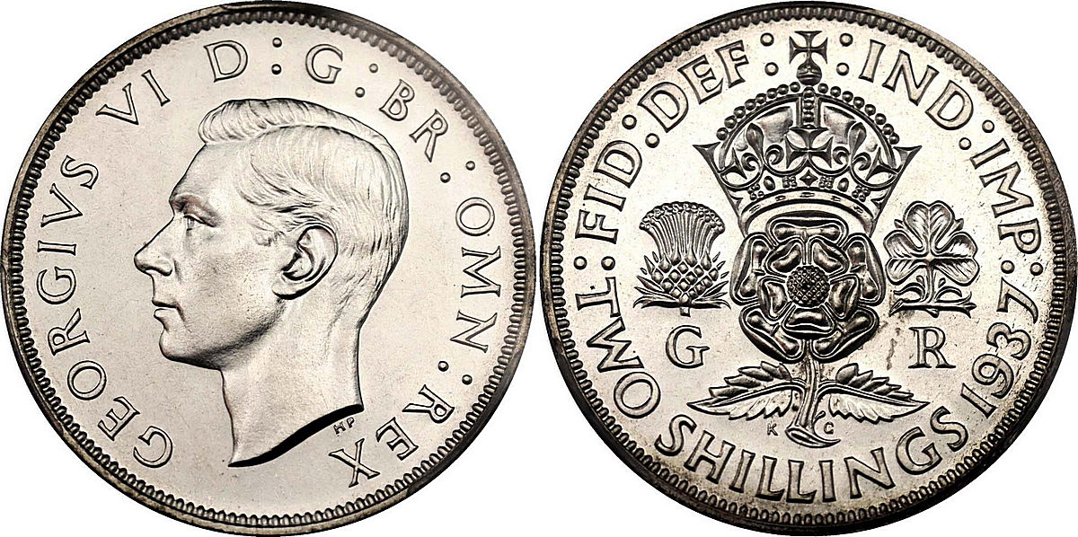 Reverse design prepared for Edward VIII, altered the identifying letter beneath the thistle