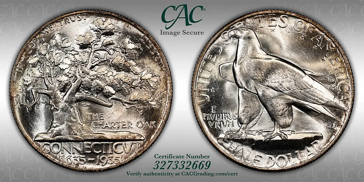 1935 Connecticut Commemorative Half Dollar, MS-66 CACG