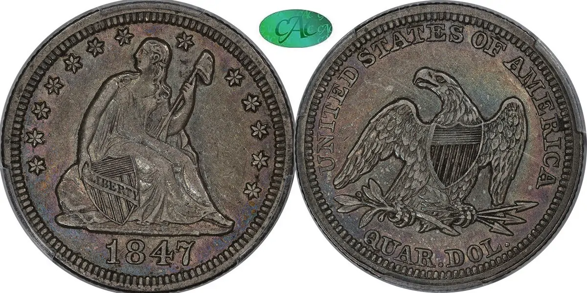 1847 Liberty Seated Quarter, XF-45 CAC