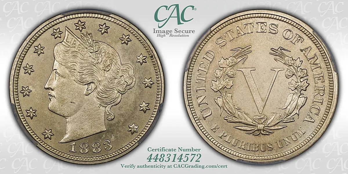 CACG certified Proof-64 1883 ‘No Cents’ Liberty Head nickel