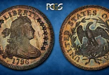 The First American Quarter: How the 1796 Draped Bust Quarter Beat Jefferson’s Decimal Dream 1796 Draped Bust Quarter. Browning-2. Rarity-3. Mint State-66 (PCGS).