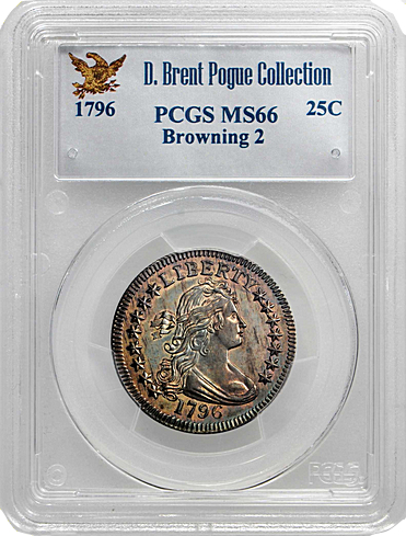 1796 Draped Bust Quarter. Browning-2. Rarity-3. Mint State-66 (PCGS).