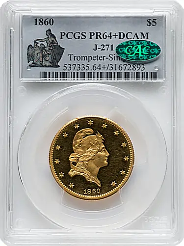 1860 $5 Large Planchet Half Eagle, Judd-271