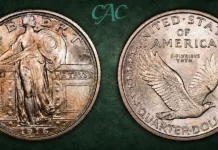 1916 Standing Liberty Quarter. MS-64 FH (CACG).