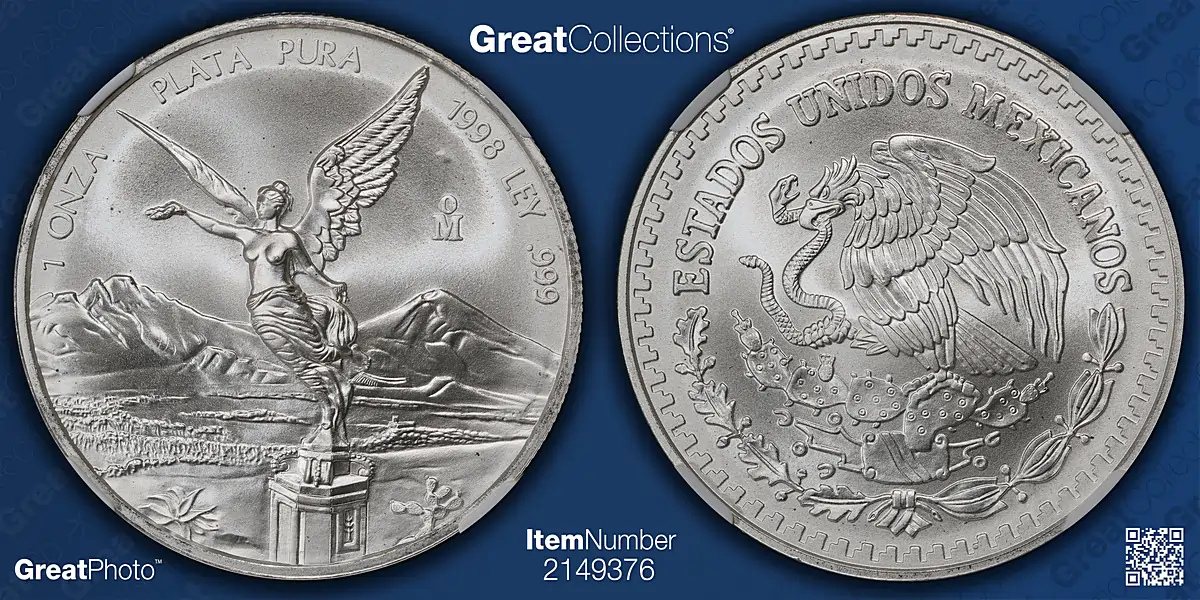 Mexico 1998-Mo Silver Onza Libertad KM-613 NGC MS-70