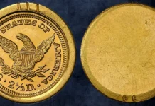 Counterfeit 1859 $2½ Liberty Gold Proof Reverse Die Trial Uniface - Judd # A-1859-8