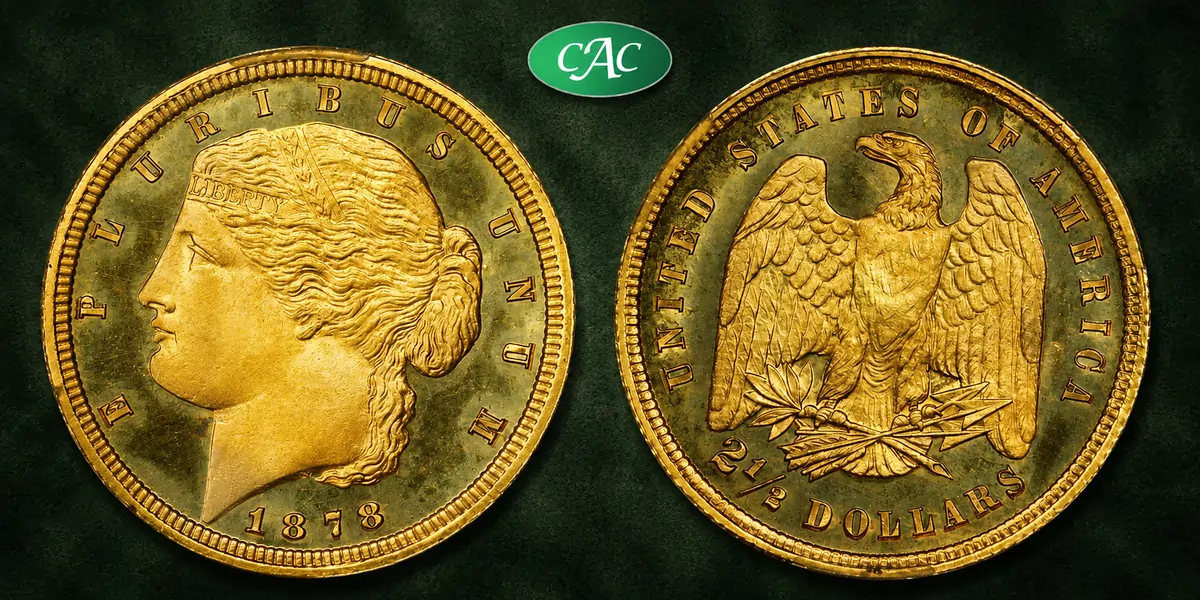 CACG certified Proof-66-Cameo 1878 J-1566 $2.5 gold piece, a unique pattern,