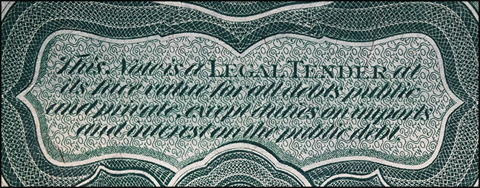 Legal-tender provision on the reverse of an 1869 Rainbow $2 bill.