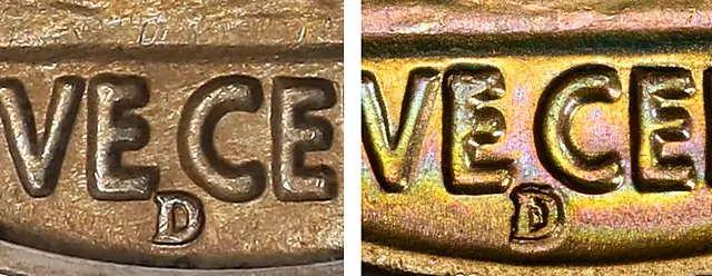 1938 D Buffalo Nickel D over S Mintmark [LEFT] Weak D/S [RIGHT] Strong D/S